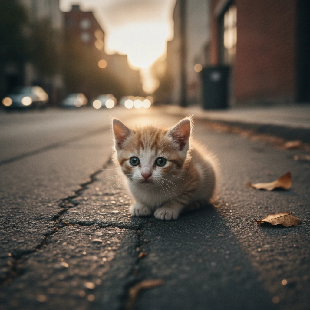 AI Generated Gatito bebé solo en la calle